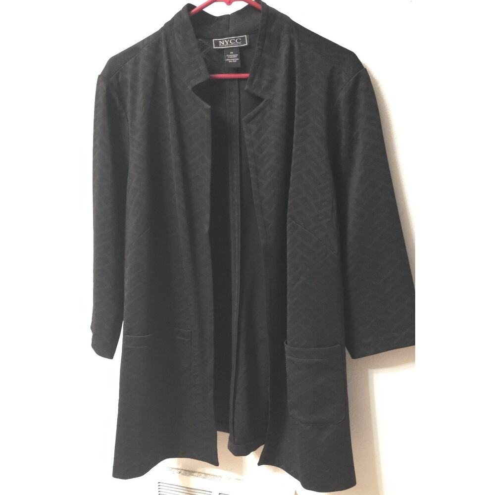 NYCC Blazer Womens 1X Black Sleeve Stretch Work Office Cardigan Open Front